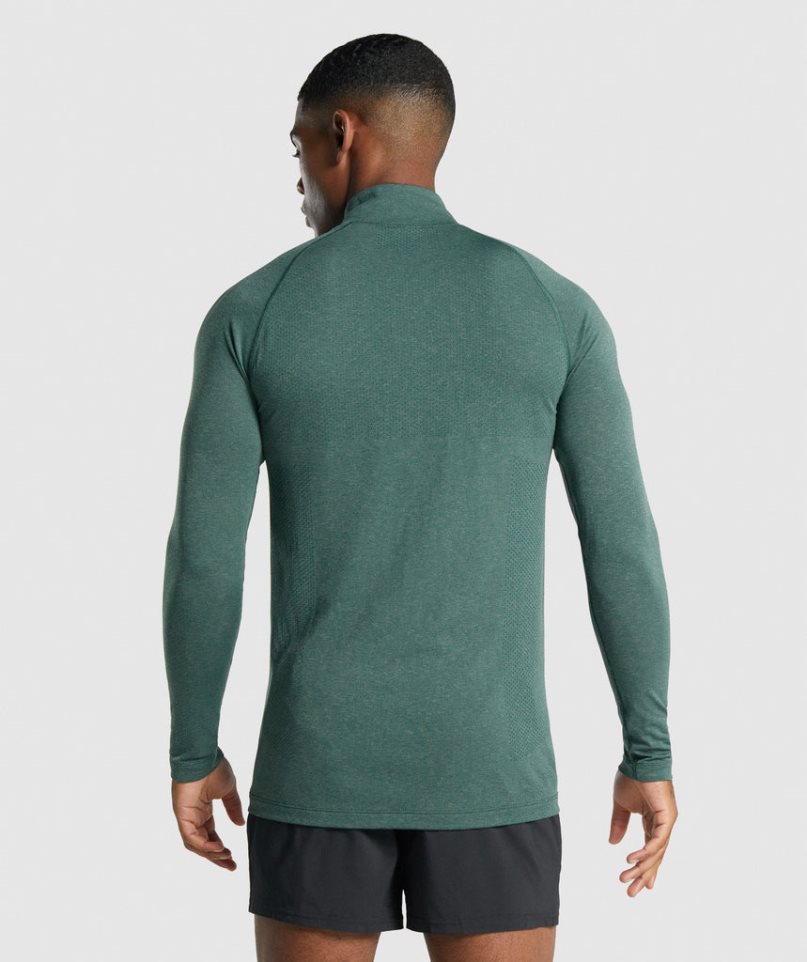 Men's Gymshark Vital Light 1/4 Zip Sweatshirts Dark Green | NZ 1QGZID